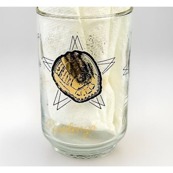 Vtg MCM Set Libbey Rawlings Atomic Baseball Football Black Gold Low Ball Glasses - Picture 6 of 6